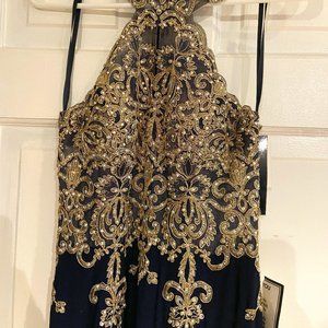 Xscape Gown, Size 4 , Navy with Gold details on bust.